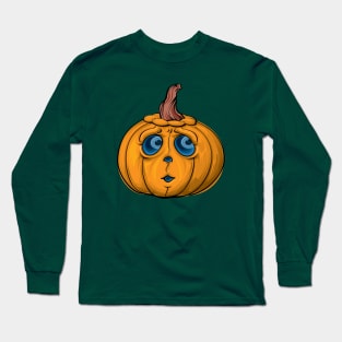 Scared Orange Pumpkin Long Sleeve T-Shirt